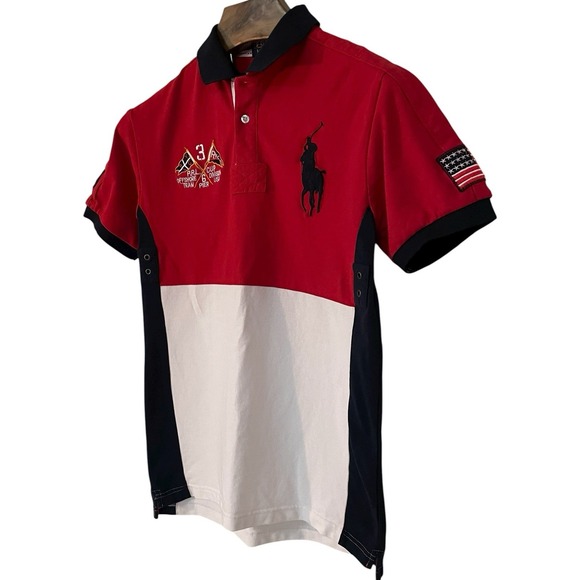 Vtg Polo Ralph Lauren Mens USA PRL Cup 3 Big Pony Short Sleeve Polo Shirt Red L - Picture 2 of 10